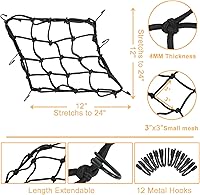 Vista 2 de 2-Pack Bungee Net Motorcycle Cargo Net, 12" x 12" Small Cargo Net Stretch to 24" with 6 Adjustable Hooks Bike Bungee Cord Net