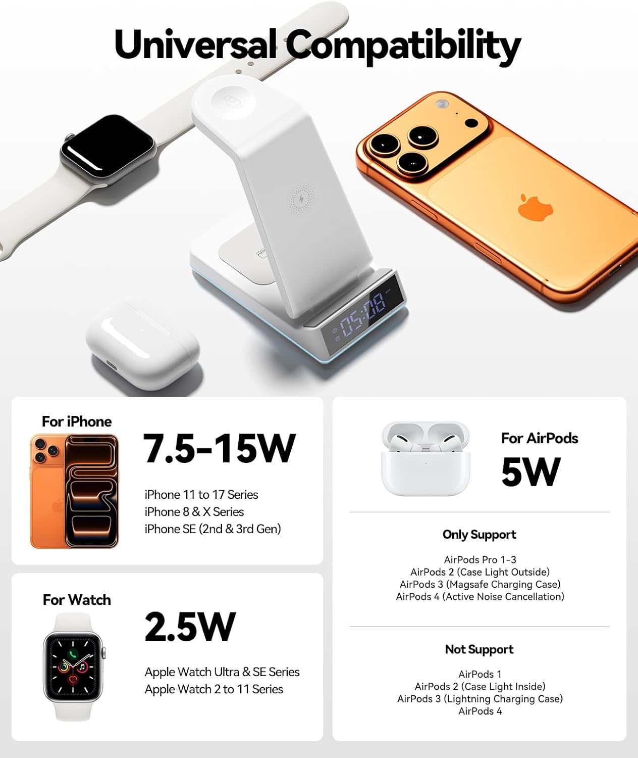 2026 Upgraded Wireless Charging Station, 7 in 1 Wireless Charger Station Foldable Charger Stand with Night Light/Alarm Clock for iPhone 17-12 Pro Max Plus, Apple Watch, AirPods Gifts for Fathers Day 8 71VUGFbYEML. AC SL1500