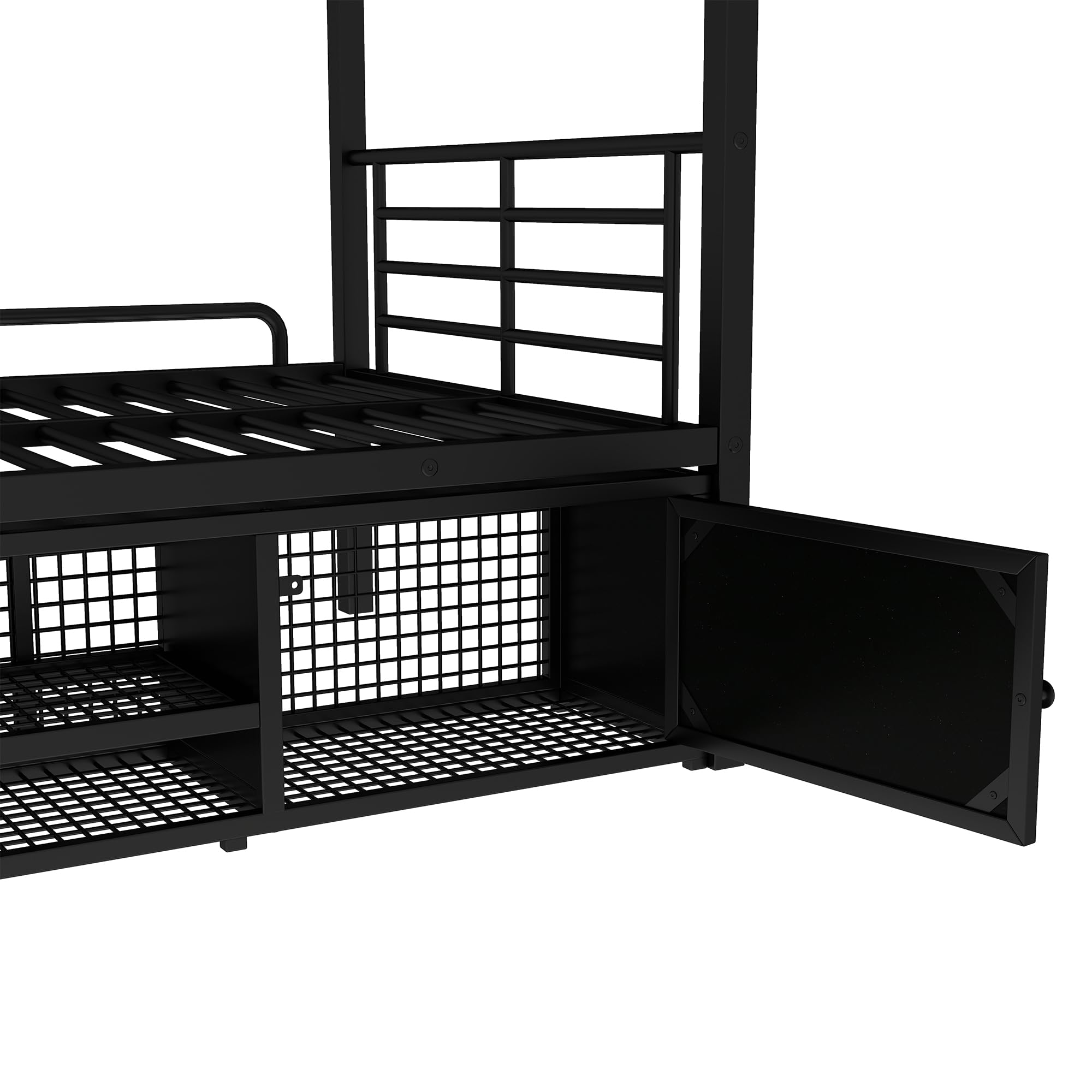 Cama litera de hierro, adecuada para niños y adolescentes, con escalera lateral y rejilla de protección, color negro, 90 x 200 cm