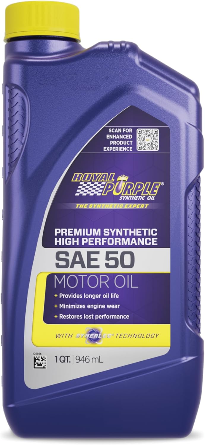Royal Purple Aceite de motor sintético de alto rendimiento SAE 50 con licencia API 06050-6PK – 1 cuarto de galón, caja de 6