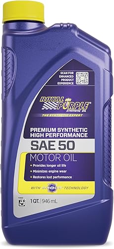 Royal Purple Aceite de motor sintético de alto rendimiento SAE 50 con licencia API 06050-6PK - 1 cuarto de galón, caja de 6