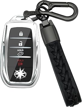 Kirsnda for Toyota Key fob Cover, Protection Case with Keychain,Soft TPU | Key Skin Compatible with 2022-2027 Venza,RAV4 Prime,Sienna,Camry Prius Land Cruiser,Fortuner,Mirai,Silver