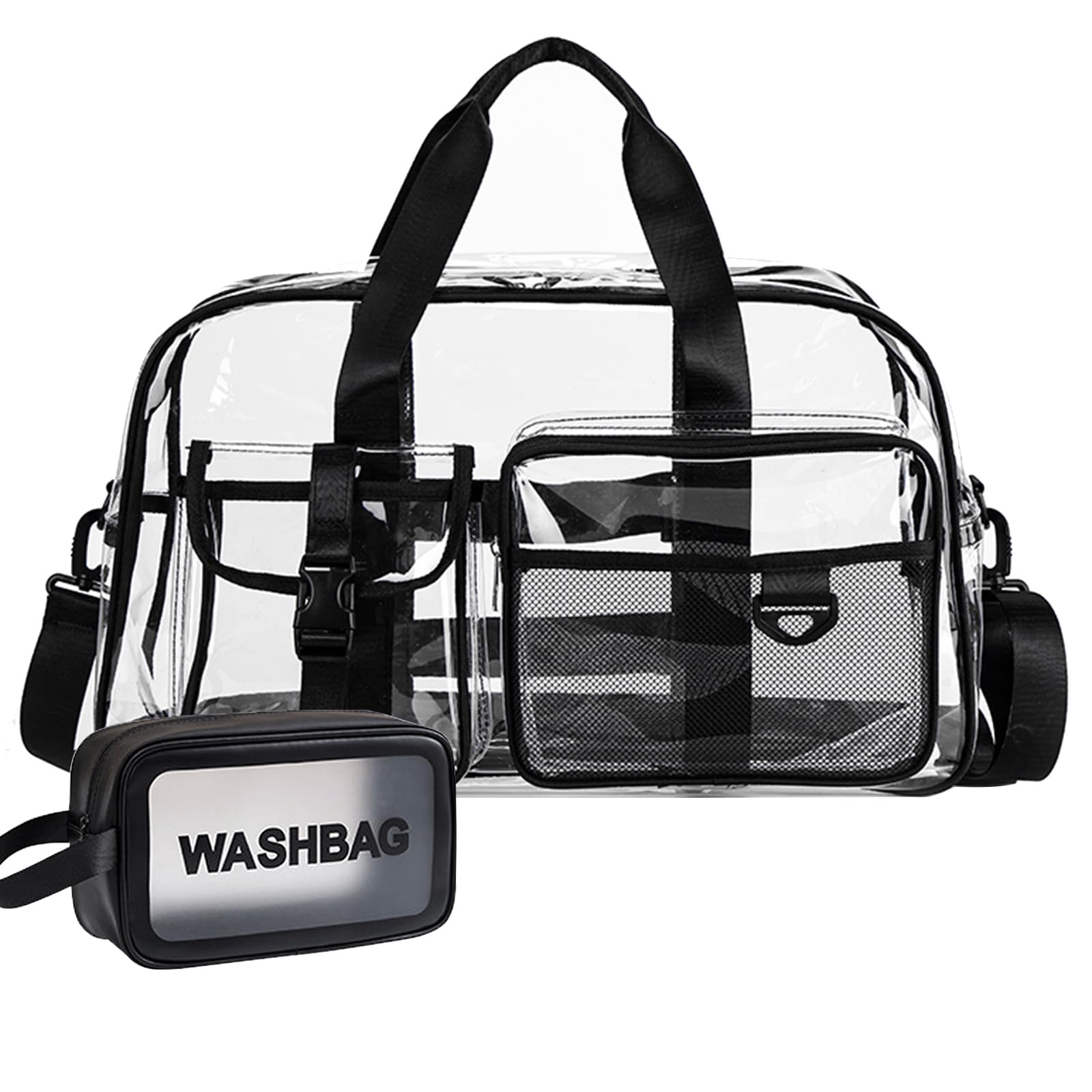 Small Gym Bag for Women, Travel Duffle Bag Carry On Weekender Bag with Shoe Compartment, Clear-Black, 11*19.6*8.2 inches, Gym Bag&toiletry Bag â image 1