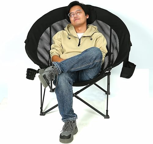 Miniatura 6 de ROCK CLOUD Silla plegable de camping acolchada de gran tamaño para exteriores, para campamento, césped, senderismo, pesca, deportes, color negro
