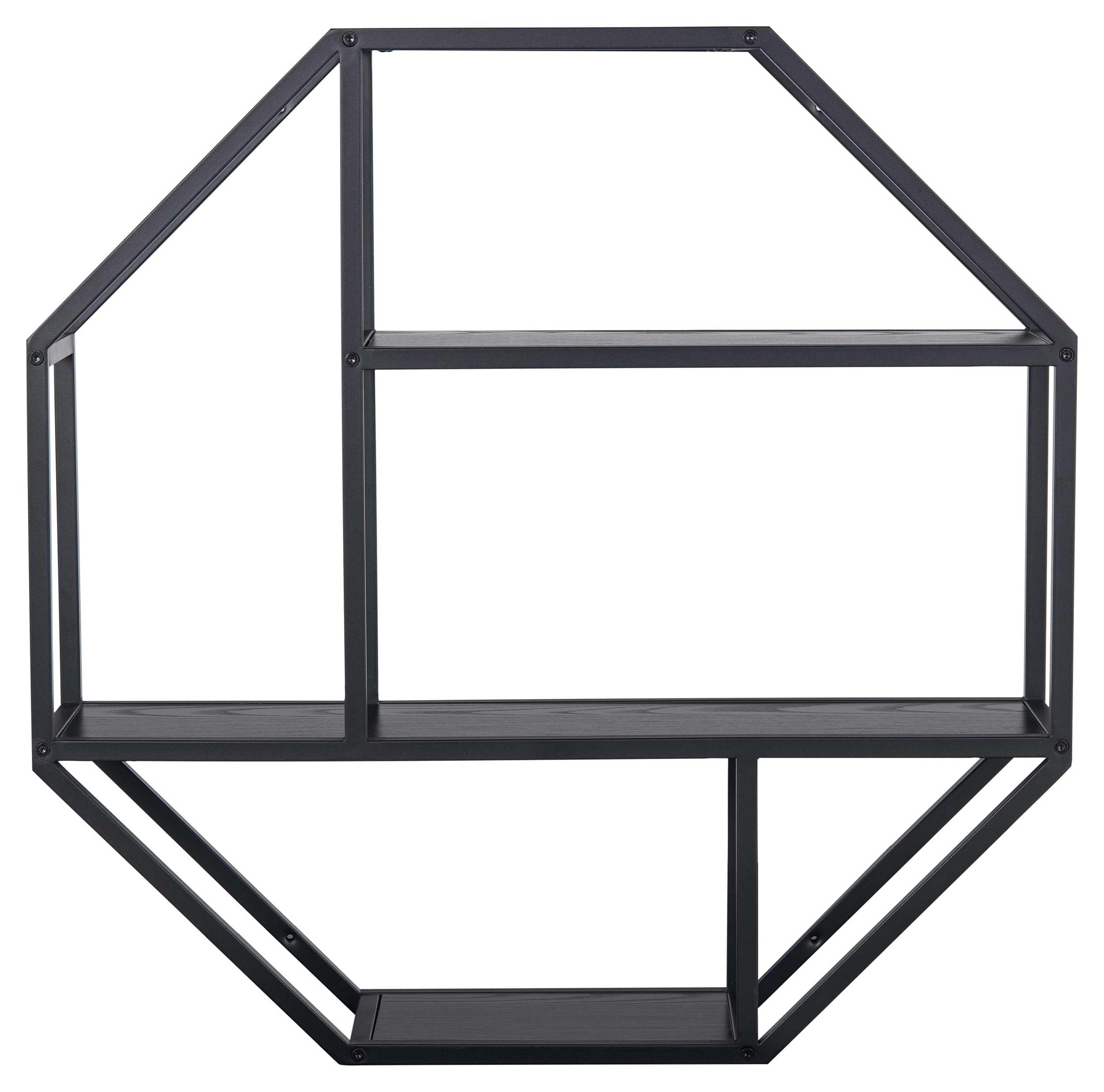 AC Design Furniture Jörn Achteckiges Wandregal, H: 77 x B: 77 x T: 20 cm, Schwarz Esche Optik/Schwarz, Holz/Metall, 1 Stk.