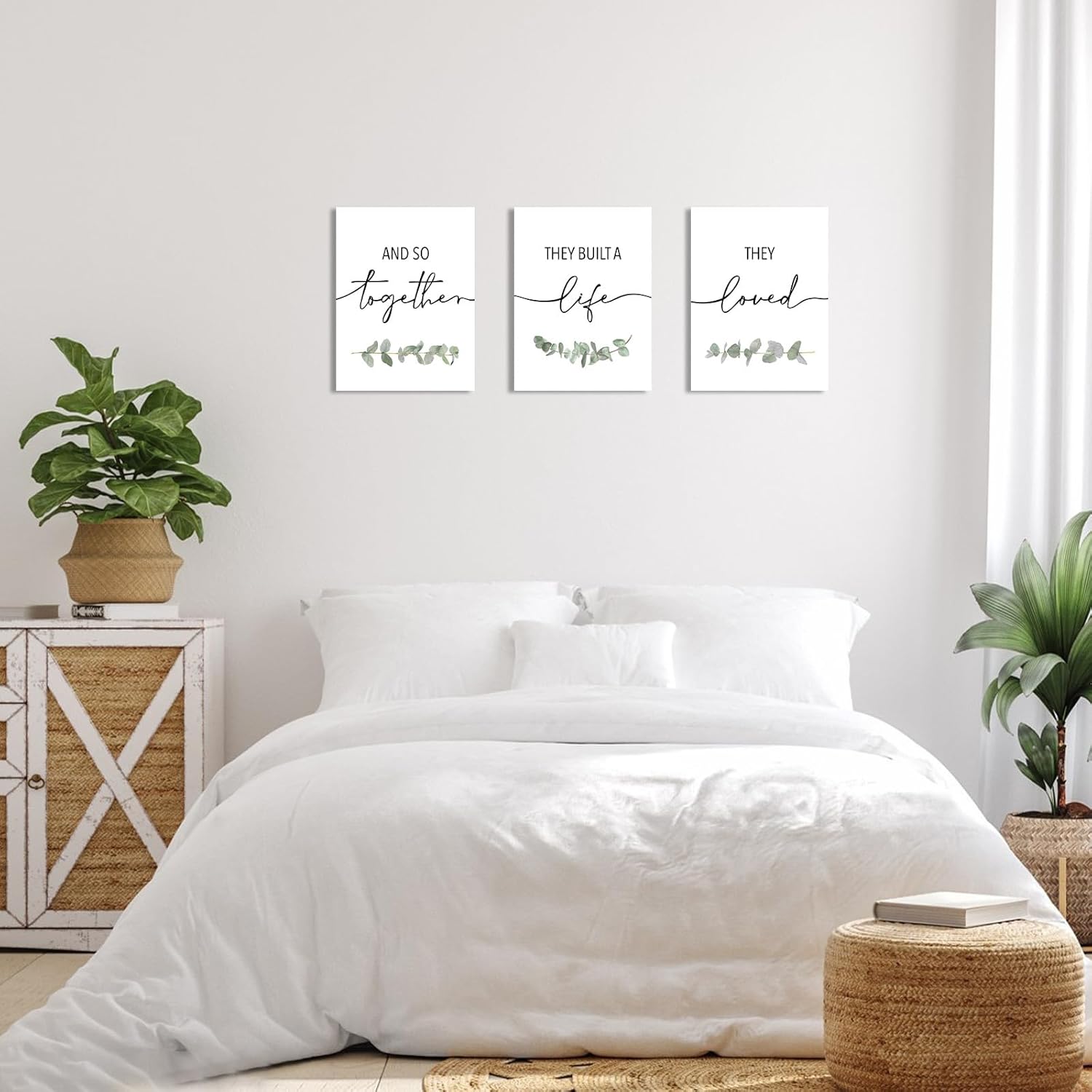 And So Together They Built A Life They Loved Wall Decor: 3 Piece Eucalyptus Pictures Wall Art Canvas Prints 12"x16",Sage Green Botanical Decor for Modern Farmhouse Living Room Master Bedroom
