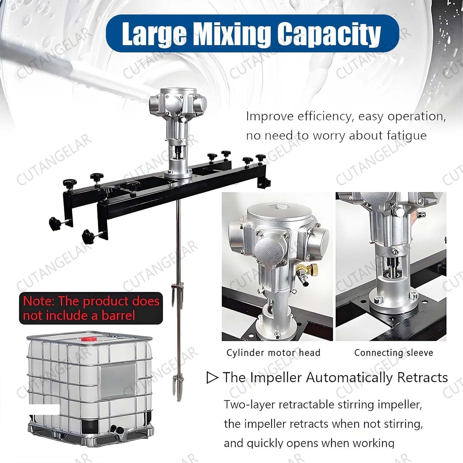 Mezclador de pintura automático, agitador neumático para tanque IBC, velocidad variable de 0-2500 rpm, capacidad de 1000 L, seguro para materiales inflamables, ideal para industrias de pintura y
