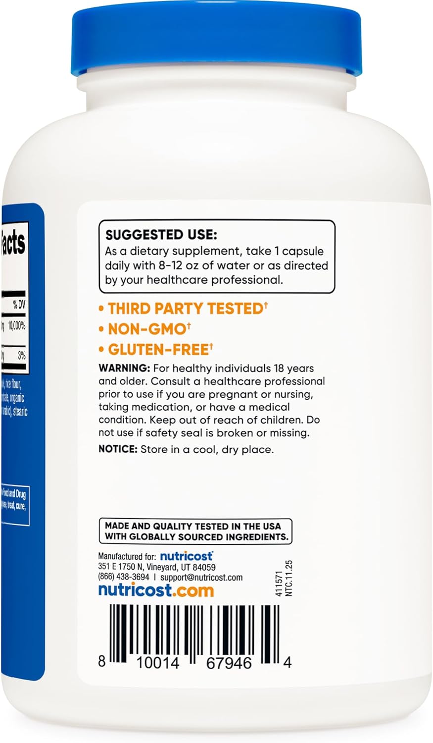 Nutricost Pantothenic Acid (Vitamin B5) 500mg, 240 Capsules - Image 4
