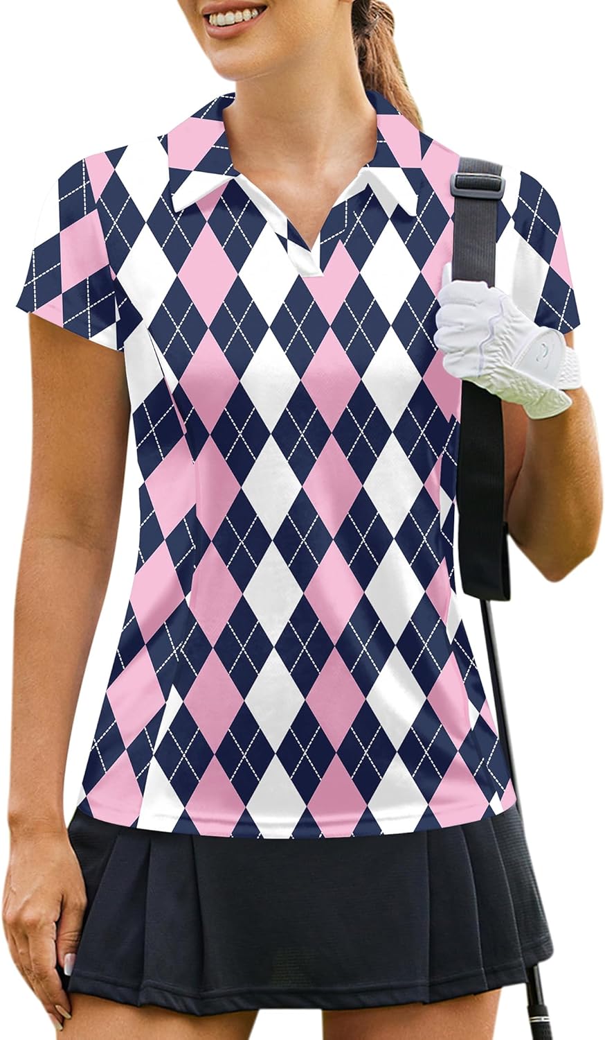 PINSPARK Womens Golf Shirt Short Sleeve Polo Shirts Quick Dry Tennis Tops V-Neck with Collar Pickleball Shirts Golf Outfits