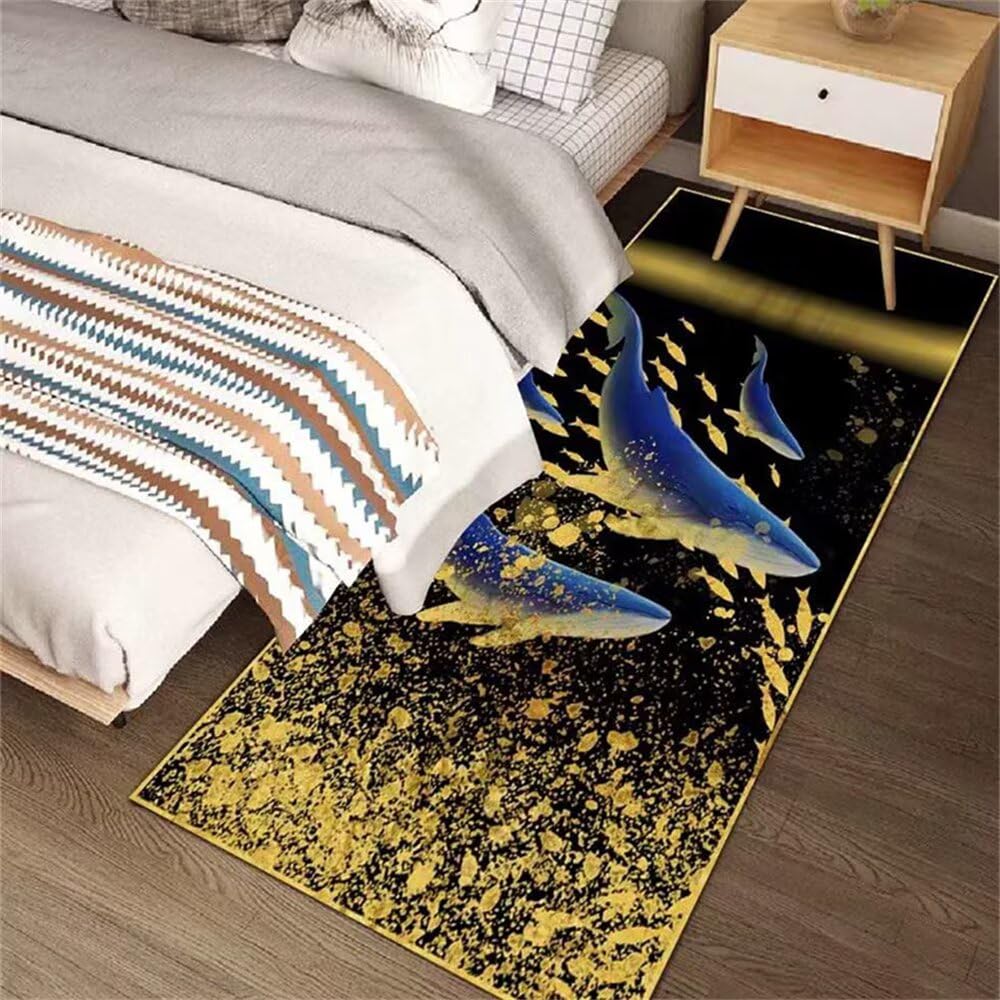 Tapis de salon déco intérieur maison devant canapé motif poisson or