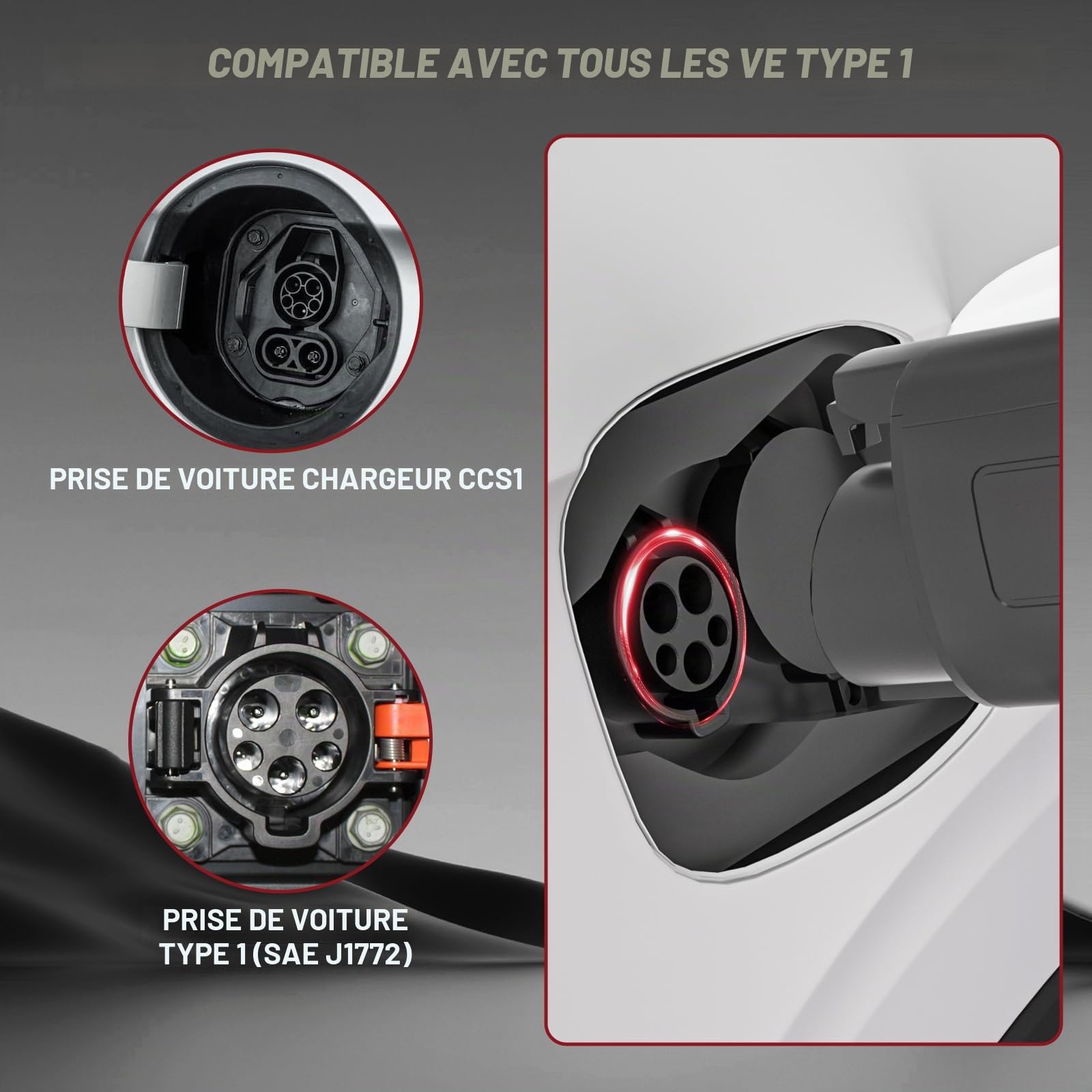 Câble de charge EV Type 2 vers Type 1 - 5 m, 7,2 kW / 32 A, mâle type 2 (IEC 62196) à prise type 1 (SAE J1772), adaptateur de charge pour véhicules électriques J1772, pour IONIQ 5/Bolt EV/EV6