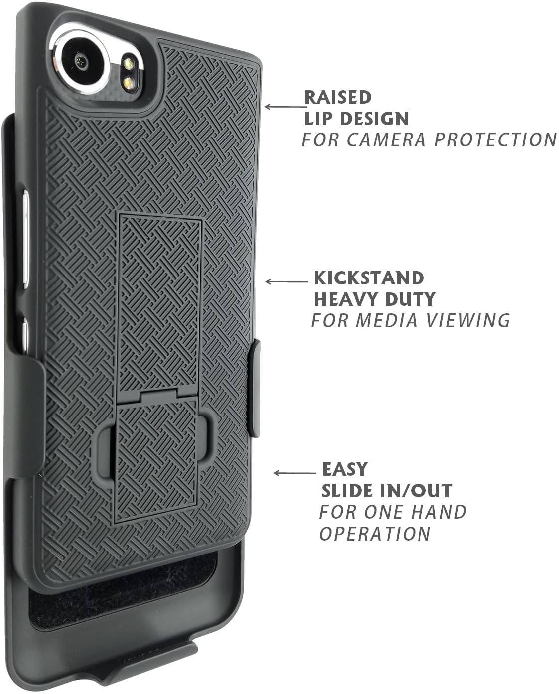 BlackBerry Keyone Case Verizon tmobile at&t att Unlocked Black Edition with Belt Clip Holster Dual Layer Shell (Tungsten)