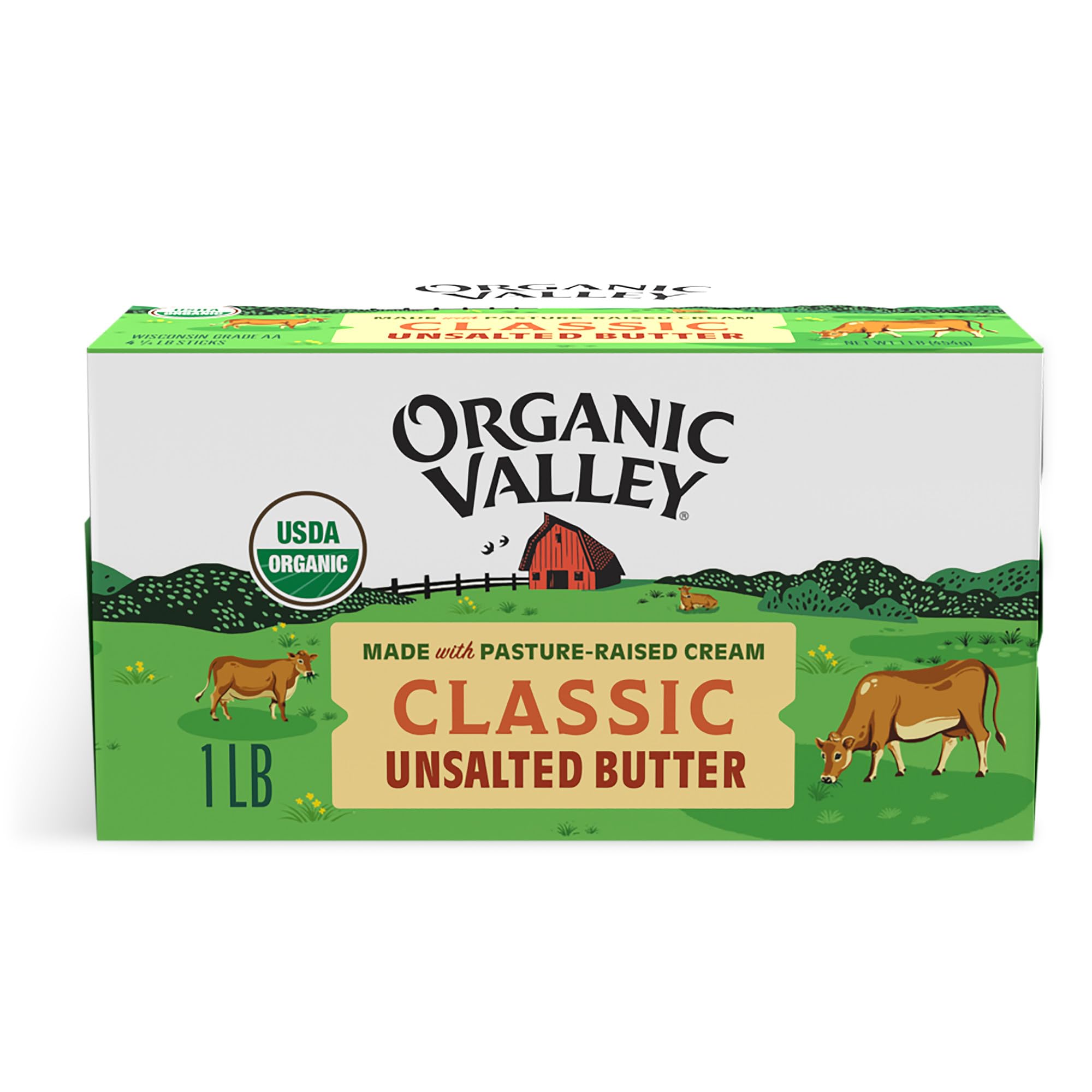 Organic Valley® Butter (Unsalted) — Organic, Pasture Raised, Non GMO — 4 Sticks — 16 oz