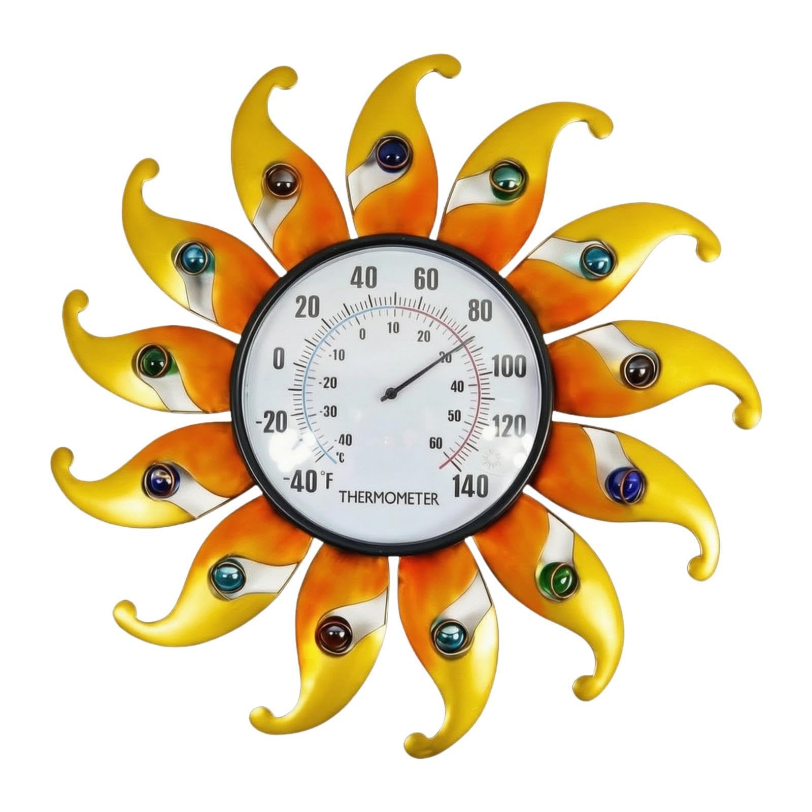Exterior Retro, de Pared, Esfera Metálica con Forma de Girasol, Medidor de Clima para Interiores Y Exteriores, Resistente, Naranja Amarilla