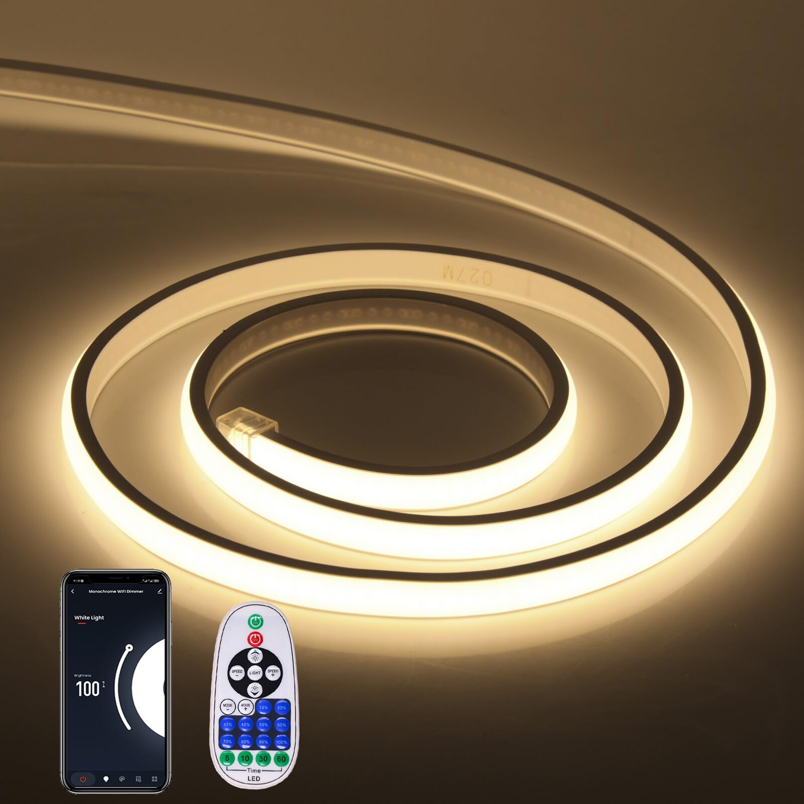 GQL Dimmable COB Neon Light with 23-Key Remote, WiFi Controller 1500W, Tuya App Work with Alex Google Assistant, IP65 Waterproof 220V Flexible Silicone LED Strip (28m, Natural White)