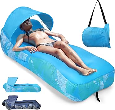 Inflatable Beach Lounger Air Sofa, Portable Blow up Couch, Sky Blue