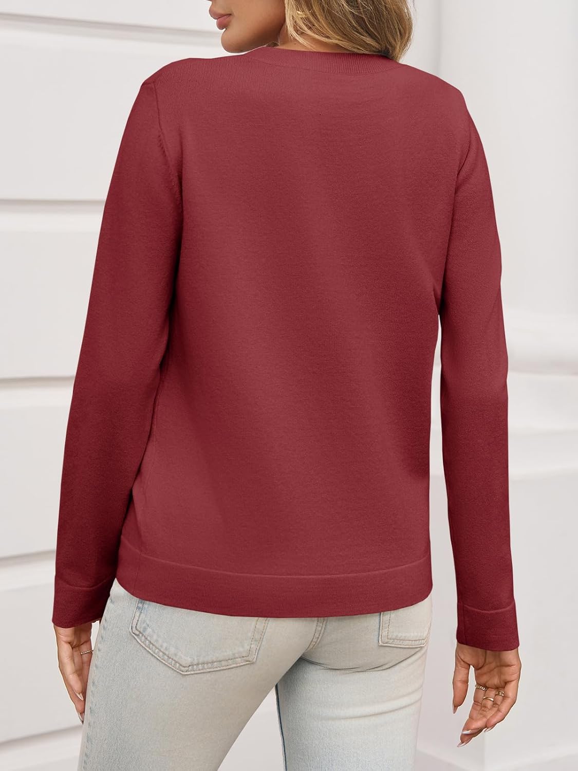 Saodimallsu Womens Fall Crew Neck Sweaters Cozy Knit Long Sleeve Lightweight Tops Basic Business Casual Outfits - Image 5