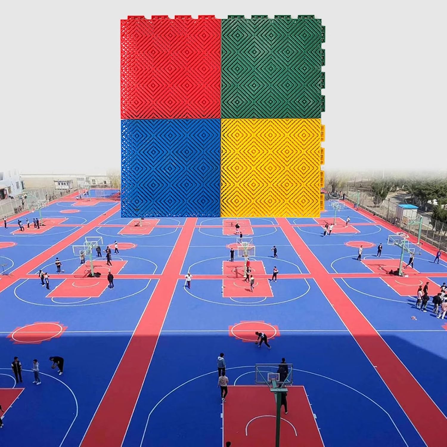 Terrain de basket-ball à la maison avec le carrelage de sol modulaire
