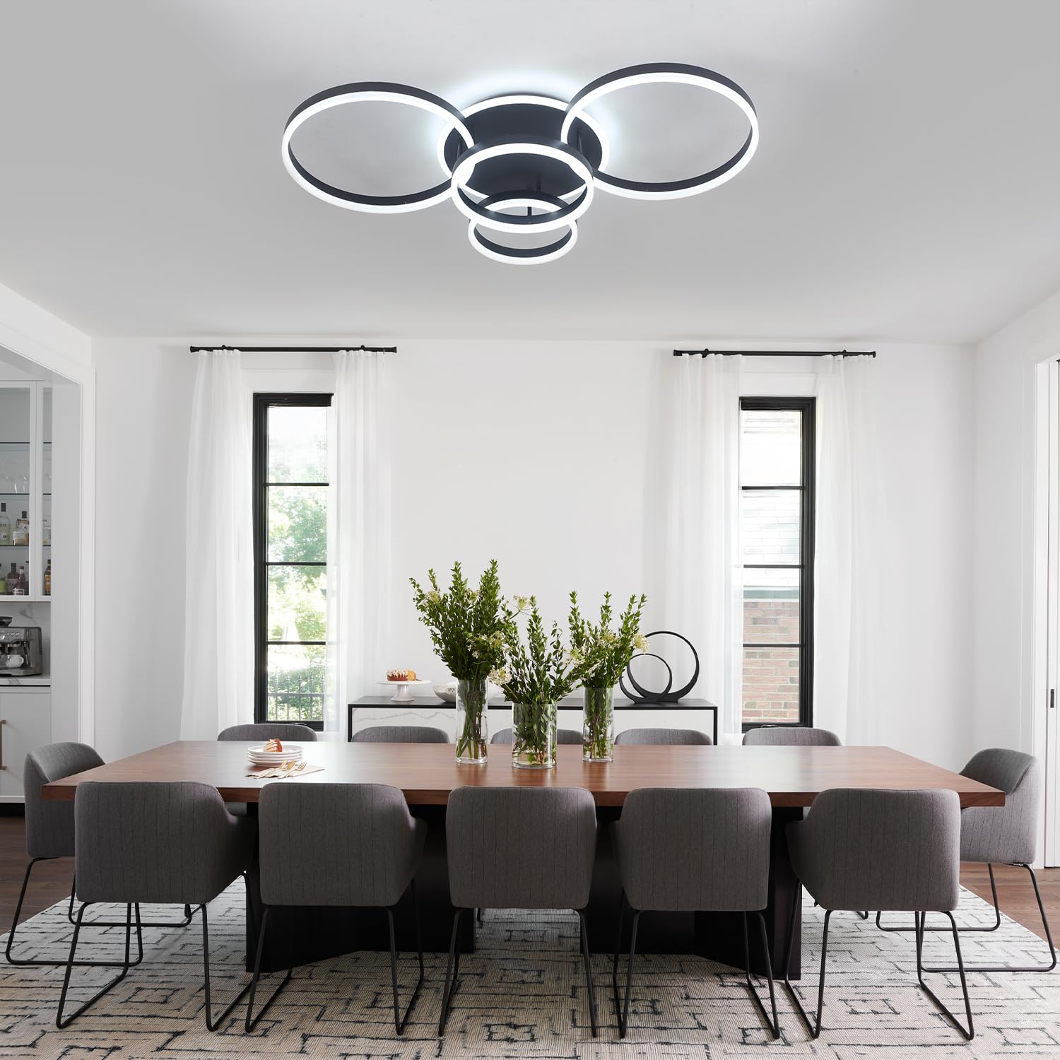yta33330★ XGZL · LIGHTING 4-Rings Modern LED Chandelier with Remote Semi
