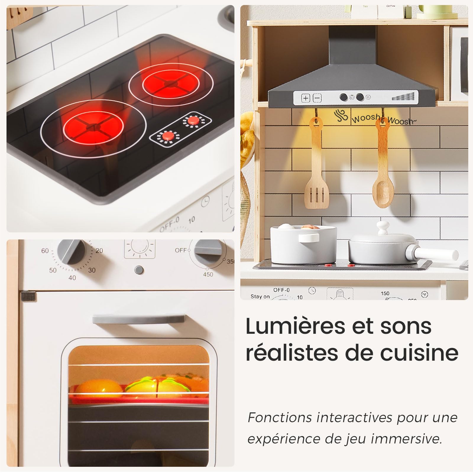 Tiny Land Cuisine Enfant en Bois avec 18 Accessoires pour Aliments/Dinette | Cuisine Bebe Equipee Complete Ustensiles de Cuisine Jouet Ensemble de Jeu en Bois pour Les Tout-Petits 3-7 Ans