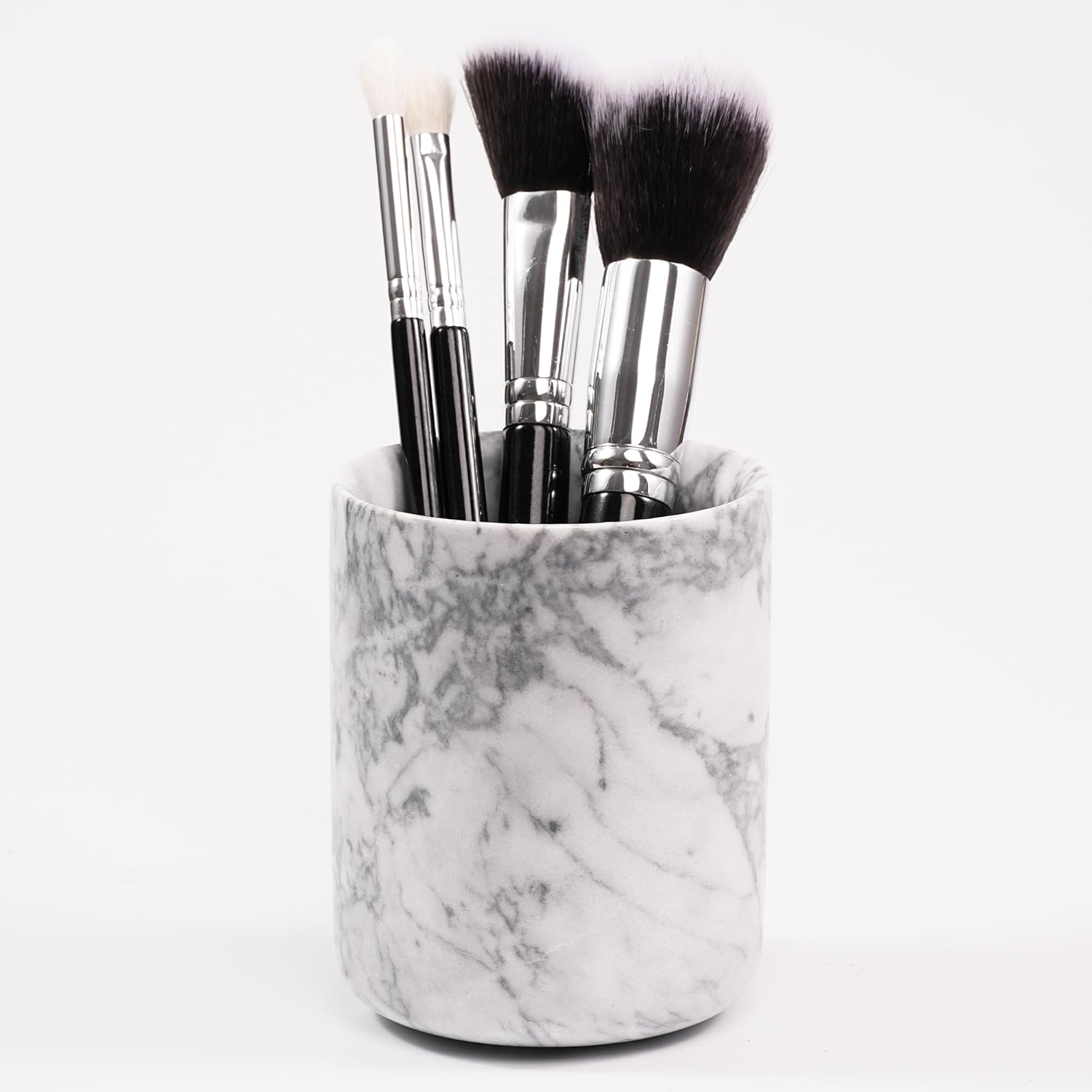 Marble Toothbrush Pen Holder - White Pencil Cup For Office Desk Aesthetic, Toothpaste Makeup Brush Organizer For Bathroom Sink Vanity Accessories, Utensil Container For Kitchen Countertop