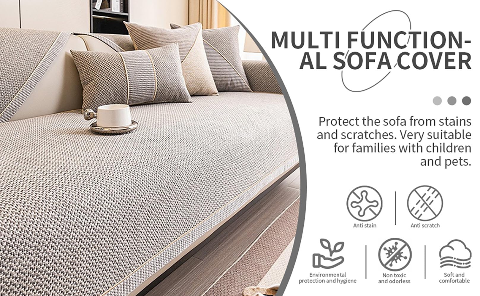 Copridivano in Morbida Cotone e Lino Lavabile, Copri Divano Antiscivolo da 1/2/3 Posti for Divani Componibili, Sofa Protezione for Mobili a Forma di L/U(Grigio Scuro,90x240cm)