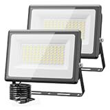 2 Pack 60W LED Flood Light Outdoor, 6000LM Super Bright LED Work Lights Plug in, 6500K IP66 Waterproof Exterior Floodlight for Yard Lawn Garden