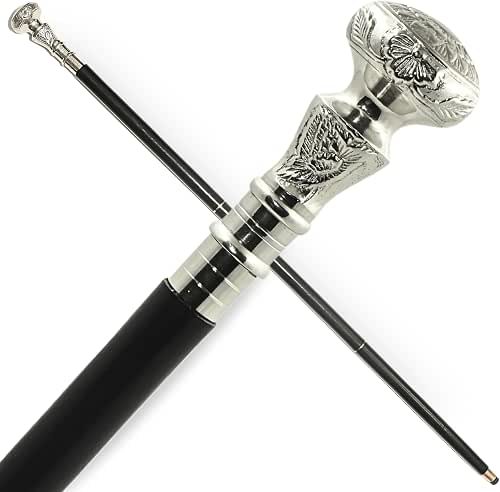 Vintage Antique Walking Cane Wooden Walking Stick Silver Brass Handle