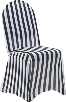 YOUR CHAIR COVERS - Black and White Stretch Spandex Chair Cover Striped - Wedding Slip Covers, Premium Quality Cover
