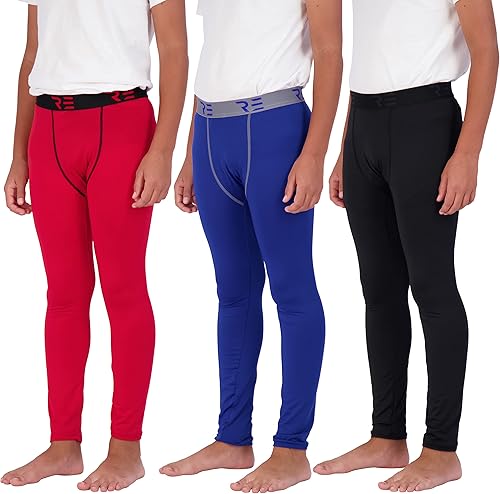 Paquete de 3 pantalones de compresión para niños jóvenes, leggings de capa base, equipo frío, deportes, fútbol, baloncesto