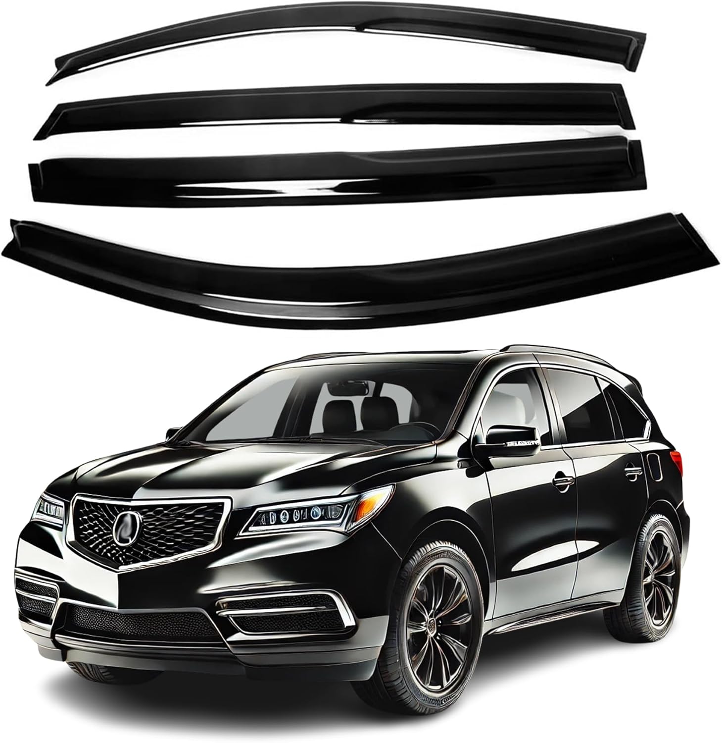 Fits Acura MDX 2015 2016 2017 2018 2019 2020 2021; Premier Acrylic Safe Smoke Window Visor Set - Sun, Rain, and Vent Protection, 4-Pieces Tape-On Window Deflector Guard Kit, 2mm Thickened