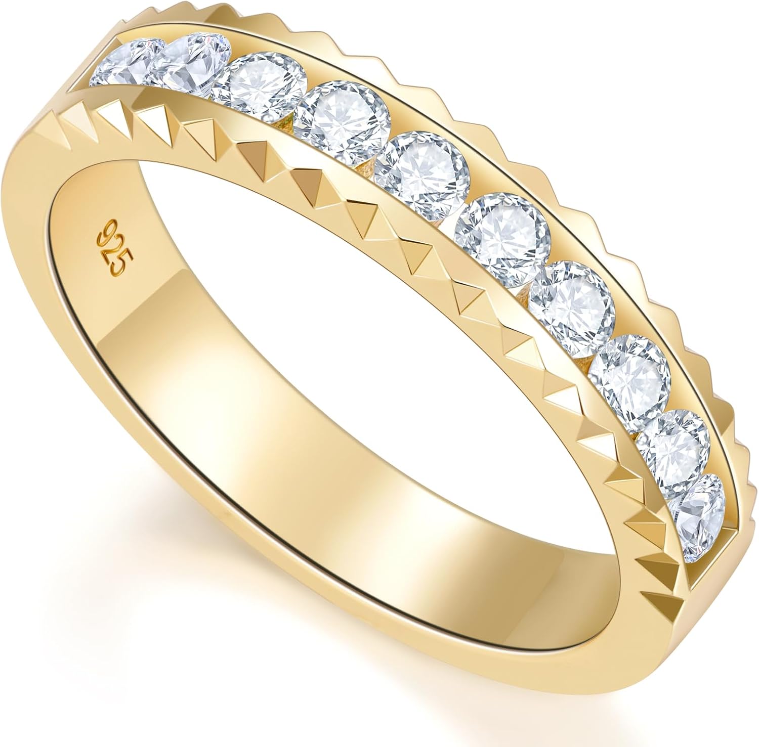 LEONIDS Dainty Eternity Wedding Rings for Women | Moissanite or Lab Grown Emerald 925 Sterling Silver 14K Gold Plated Stackable Band Non Tarnish | Birthday Jewelry Gifts for Her Size 4-10