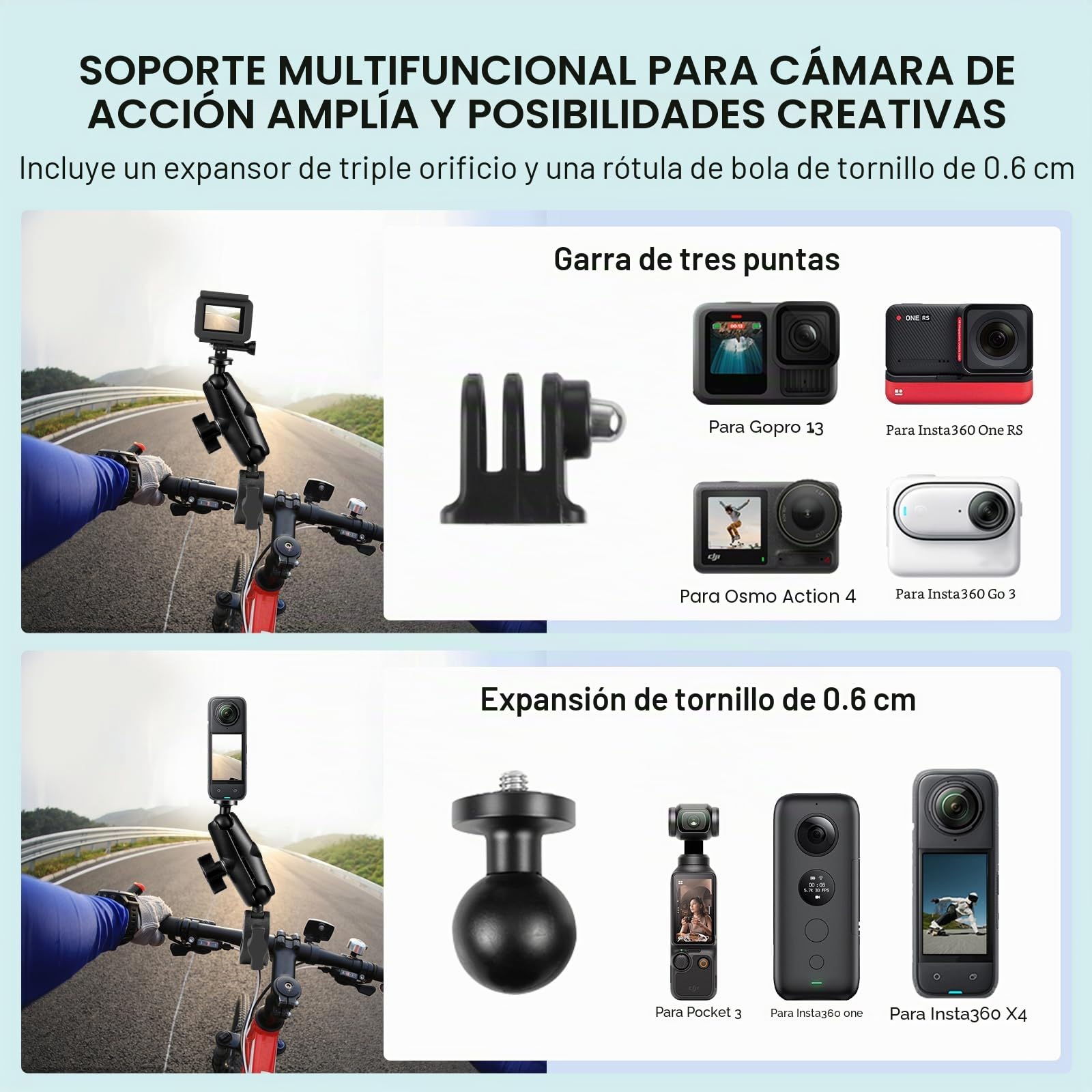PULUZ Insta 360 motocicleta Kit de montaje 150 cm, Insta 360 montaje en tercera persona, motocicleta invisible selfie Stick Mount con 2 Super Abrazadera para Insta360 X5X4 X3 X2 one RS R ace