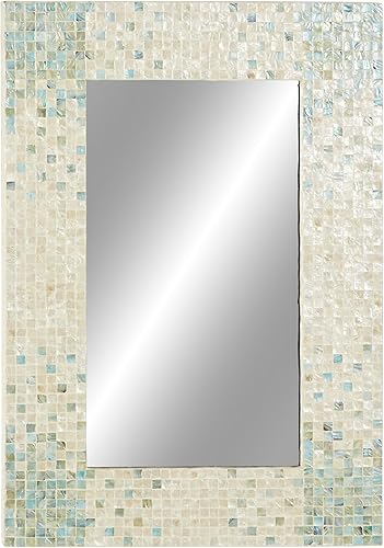 Miniatura 10 de Deco 79 Espejo de pared hecho a mano con concha de nácar para habitación, espejo de entrada con esquinas azules, espejo montado en la pared, 36 x 1