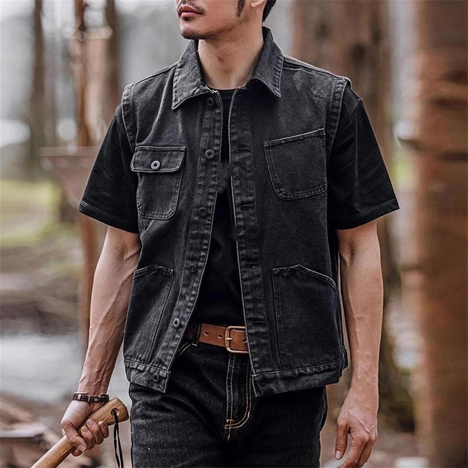 Mens Retro Multi-Pocket Hunting Vest Cargo Camping Outdoor Pocket Multi-Functional tops