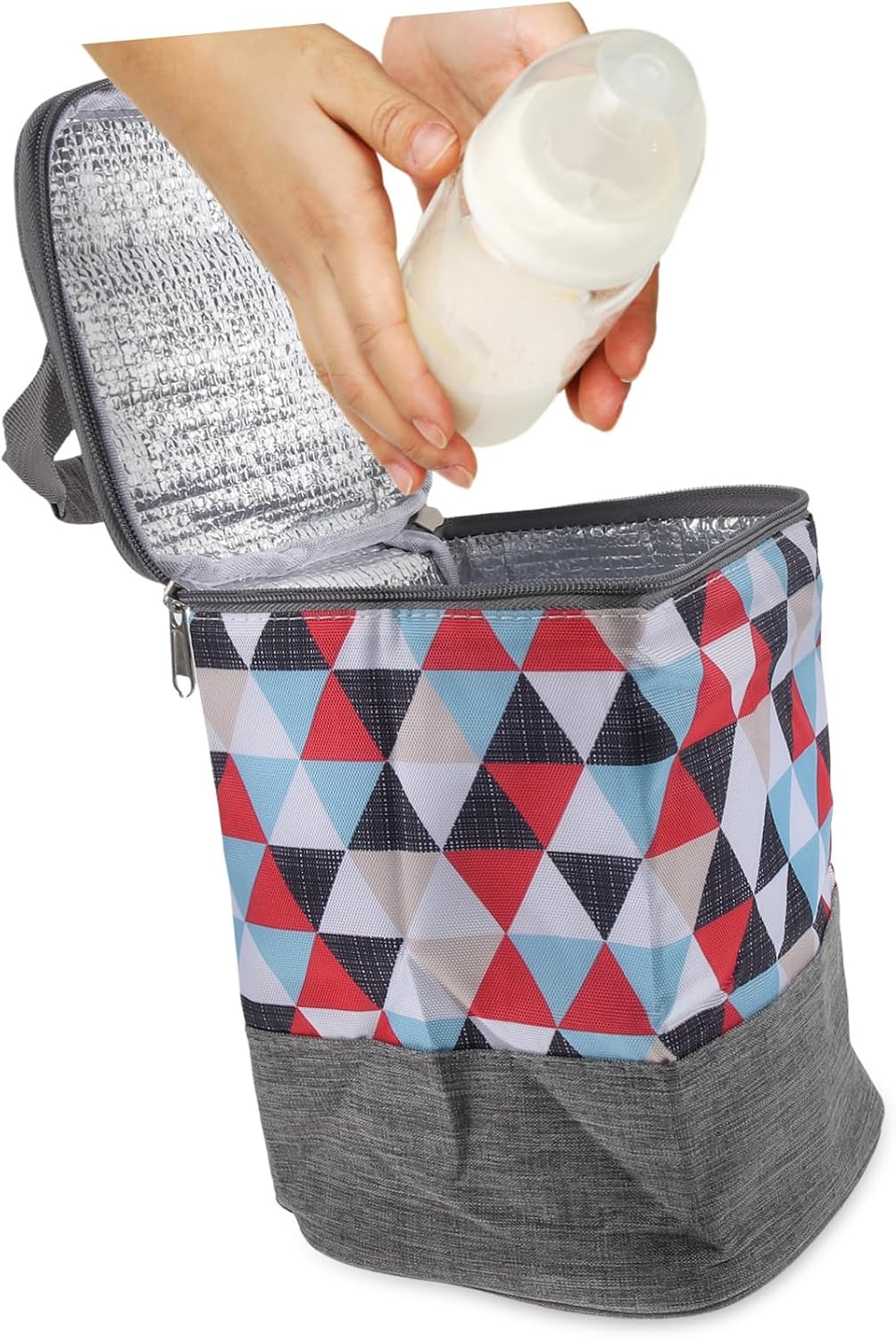 BESPORTBLE Insulated Baby Bottle Bag Handle Portable Travel Milk Bottle Storage Pouch Oxford Cloth Aluminum for Outdoor Geometric Pattern