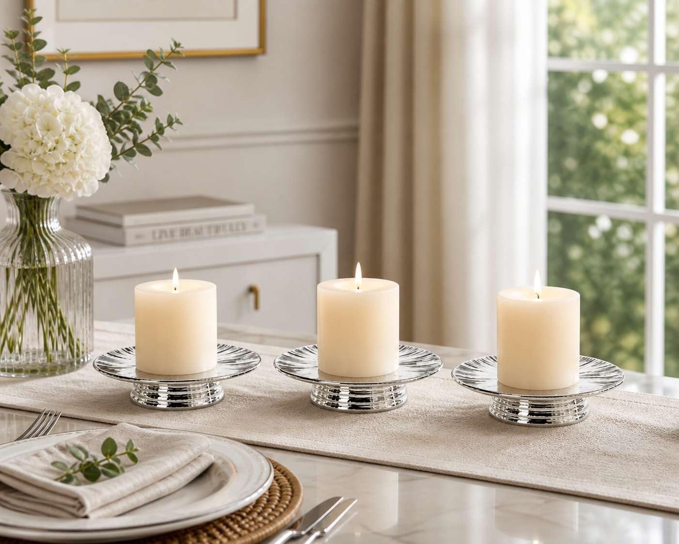 Ceramic Bronze Candle Plate Set, 3-Piece – Decorative Candle Holder Tray for Pillar Candles, Jewelry, Trinkets or Bathroom Counter – Antique Bronze Finish for Tabletop & Home Décor