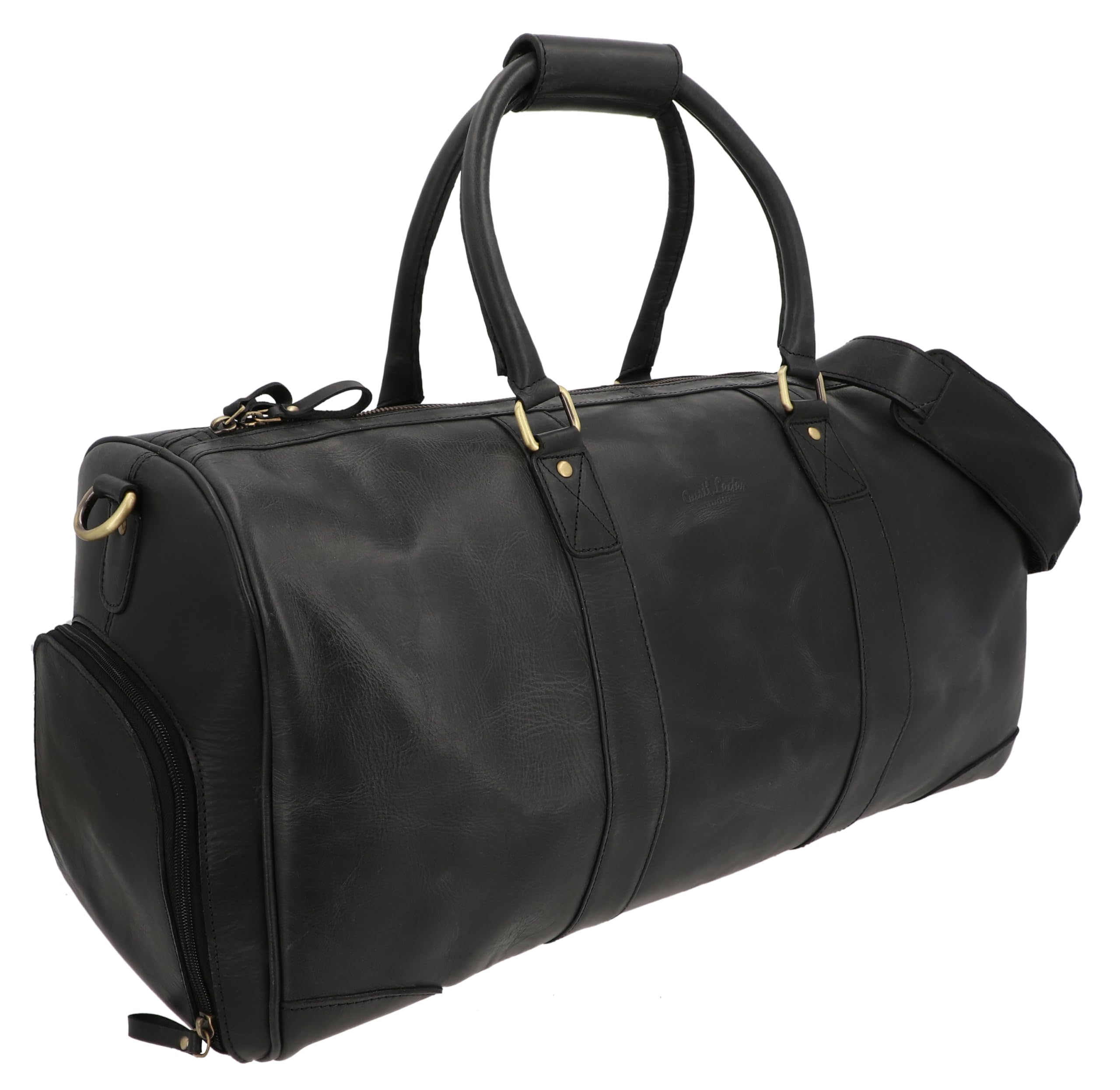 Gusti Reisetasche Leder - Davide Damen und Herren Boardtasche Umhängetasche Ledertasche Reisegepäck Weekender Schwarz Leder