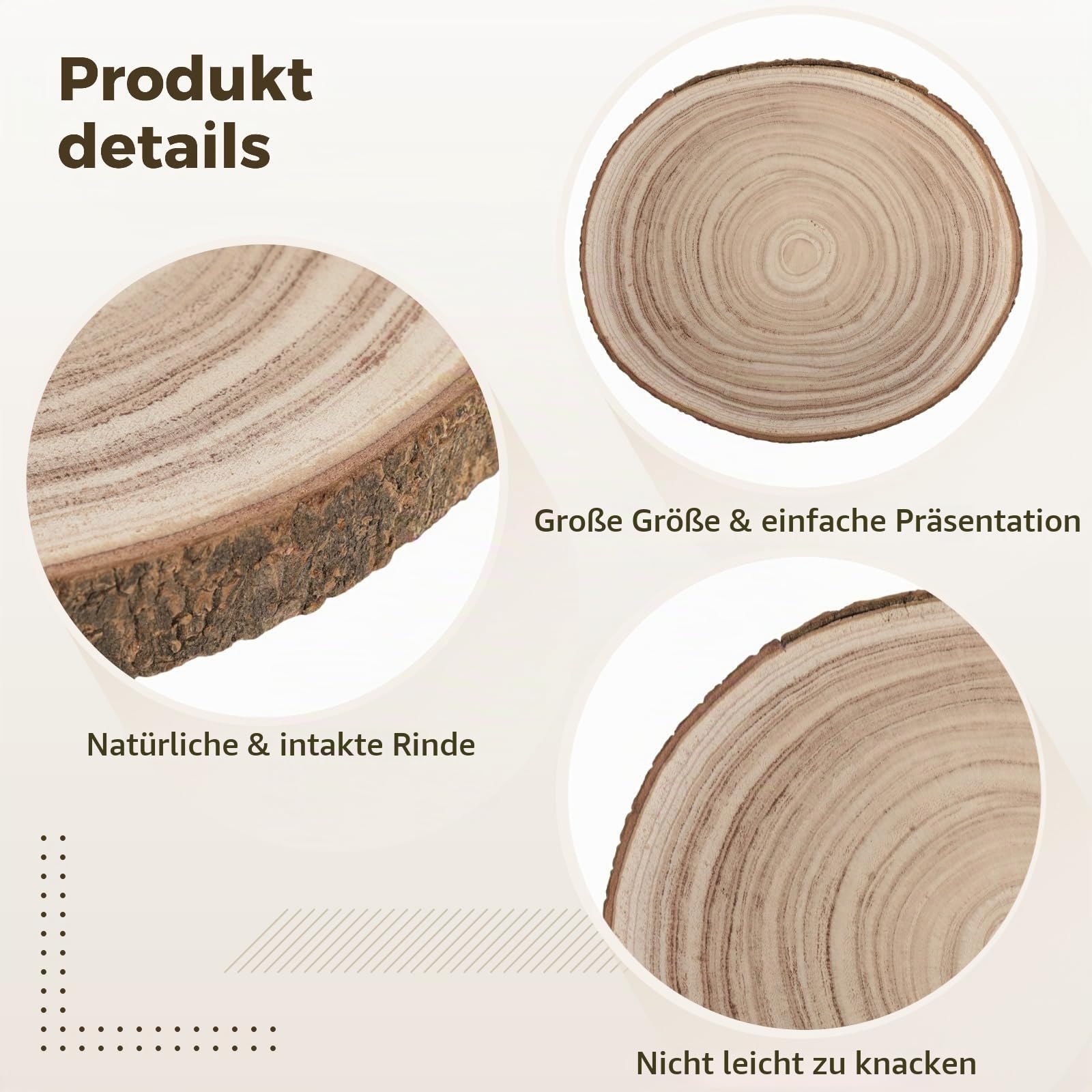 4 Stück Paulownia Holzscheiben 30-35 cm, Unbehandelte Holzscheiben für Bastelarbeiten, 2 cm dick, Natürliche Baumrinde Kreise für DIY-Projekte und Wohnkultur
