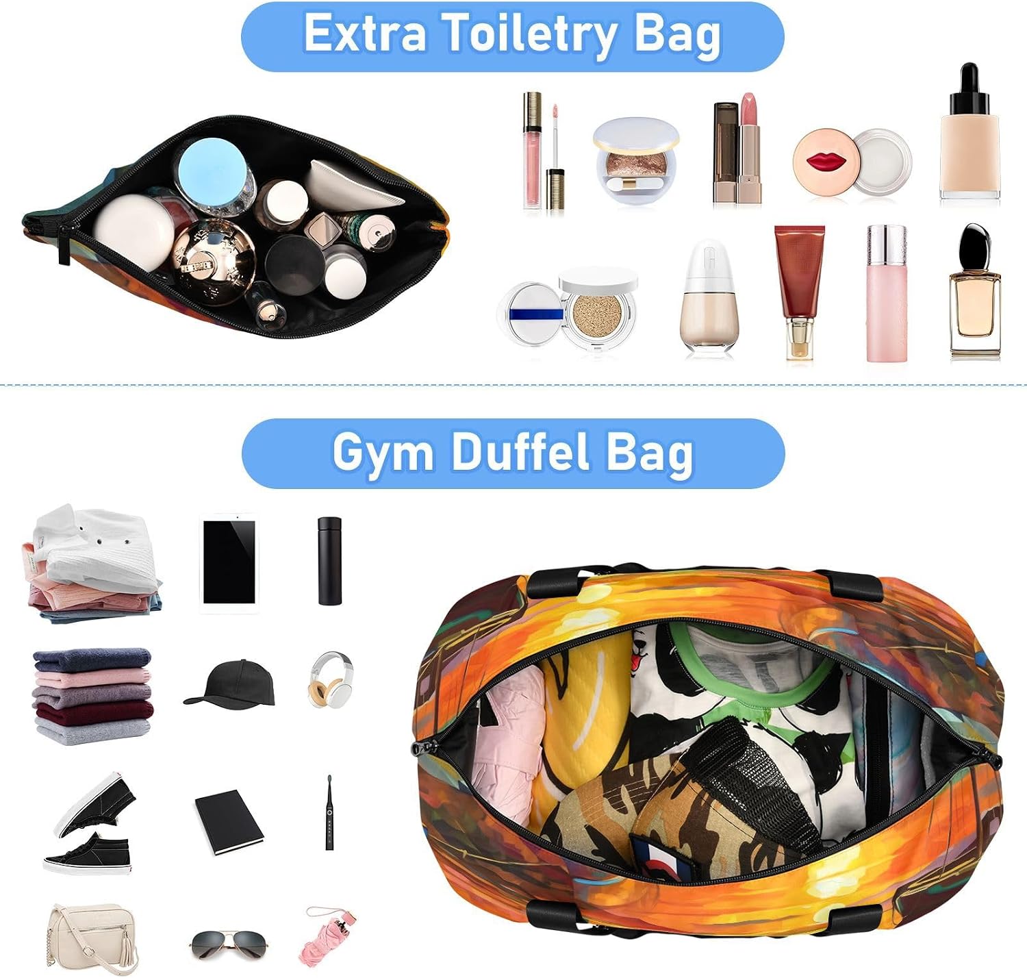 xigua Gym Bag Sunset Oil Painting Travel Duffel Bag - Sports Gym Bag with Dry Wet Pocket Cosmetic bag & Shoes Compartment for Women and Men