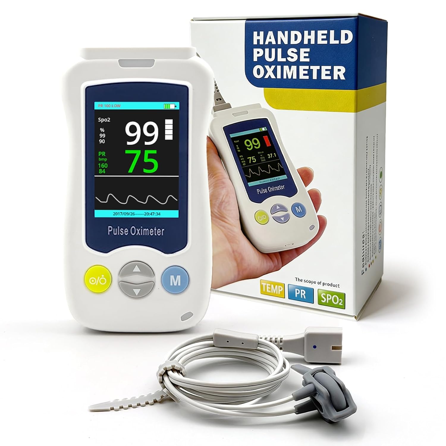 Overnight Pulse Oximeter for Baby, Medical Grade Accuarcy SpO2 & Pulse Rate Continuous Pulse Oximeter Pediatric Blood Oxygen Saturation Monitor Handheld Infant with Adjustable Alarms and 500 Data Storage