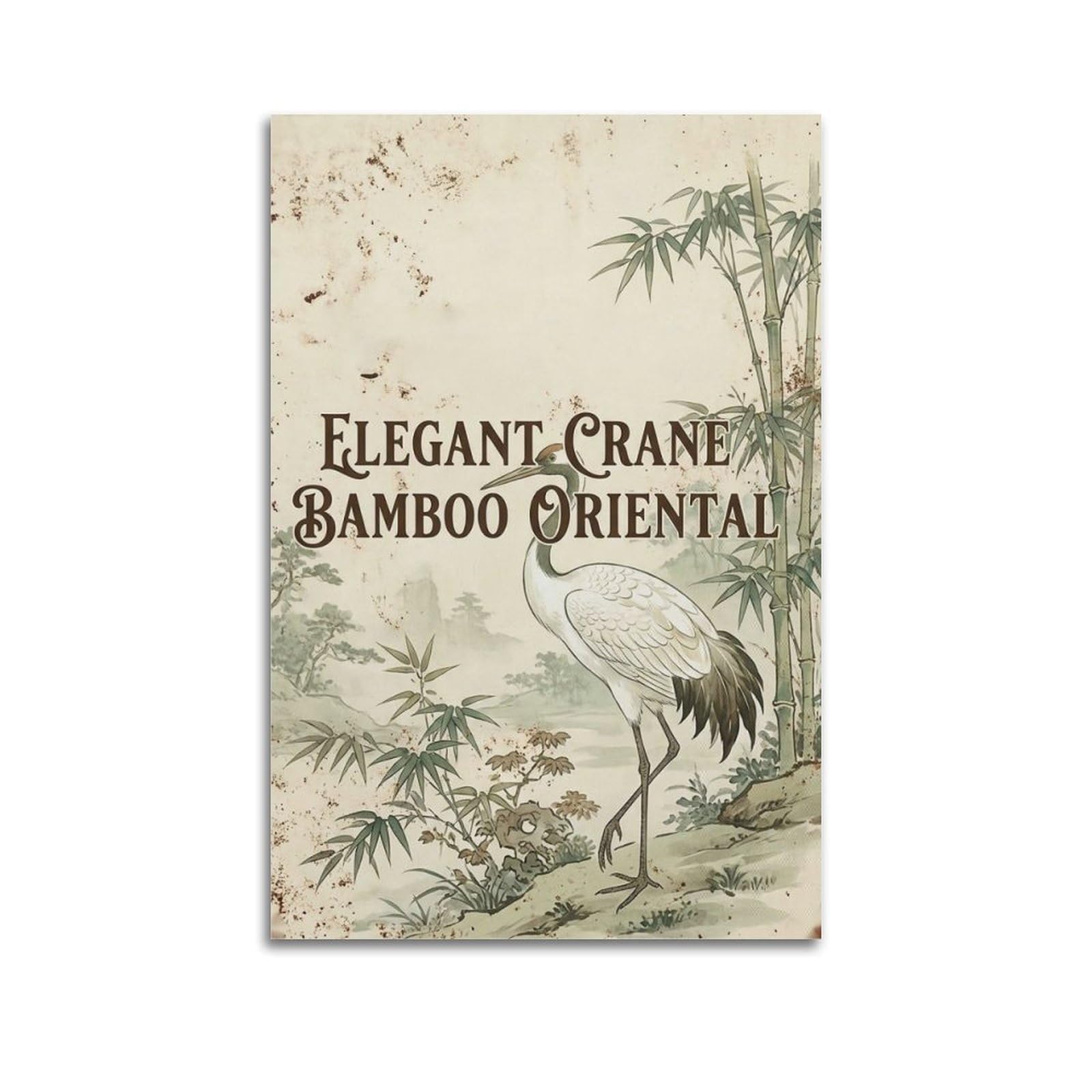 OKAHYS Crane Bird Illustration Poster Bamboo Serenity Vintage Modern Decorative Canvas Prints - Ideal Wall Art for Family, Man Cave, Game Room, Boys & Girls Bedroom 12x18inch