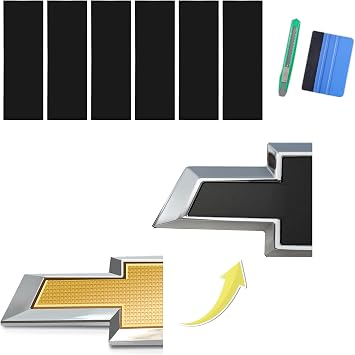 6 PCS Emblem Wrap Kit Compatible with Bowtie Logo Wrap Car Stickers, 11.8 x 4.3 Cut-Your-Own Emblem Overlay DIY Decals for Chevy, Matte Black with Tool Kits