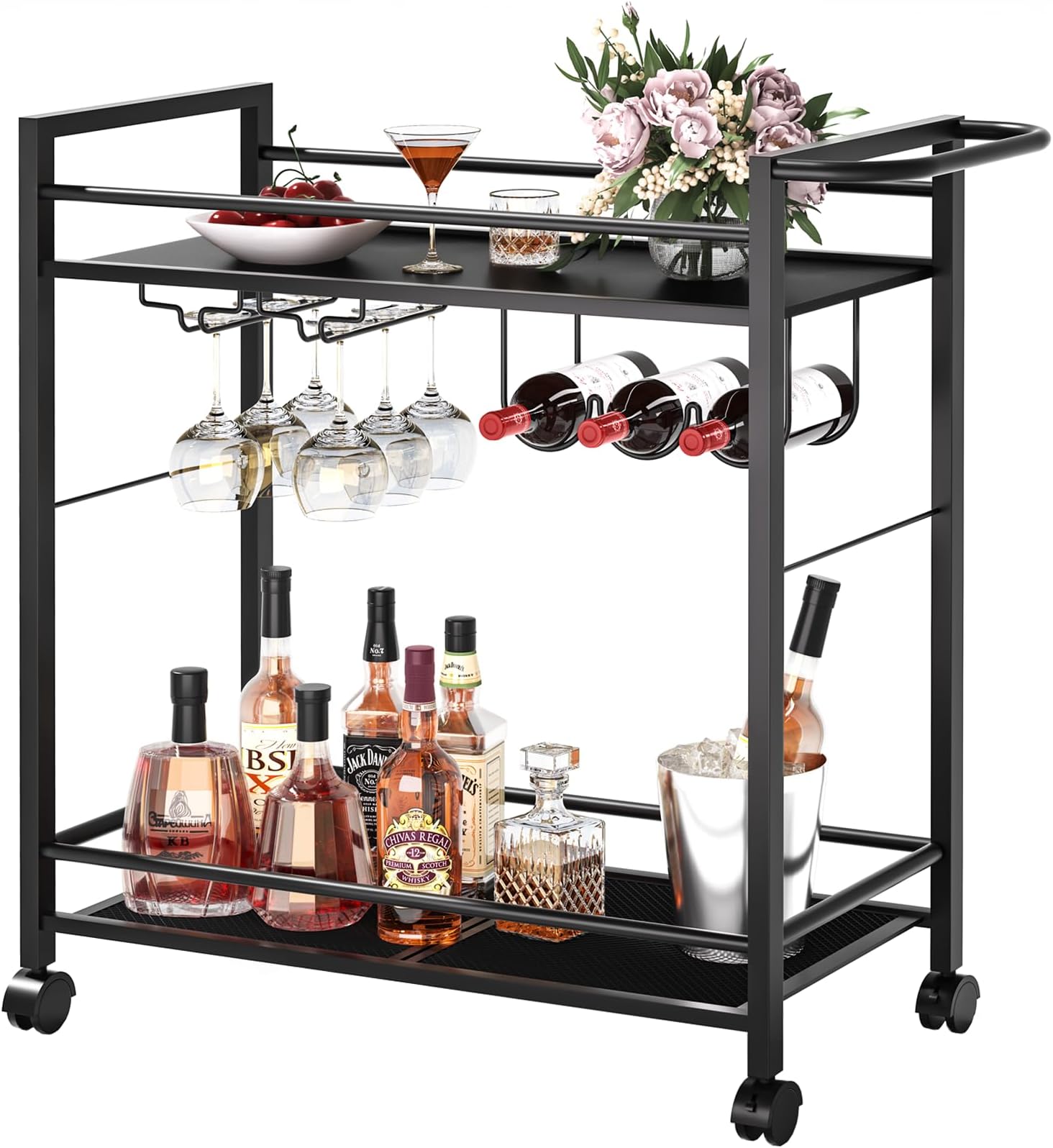 Amazon.com - Wisdom Star 2 Tier Bar Cart with Wheels, Serving Cart with ...
