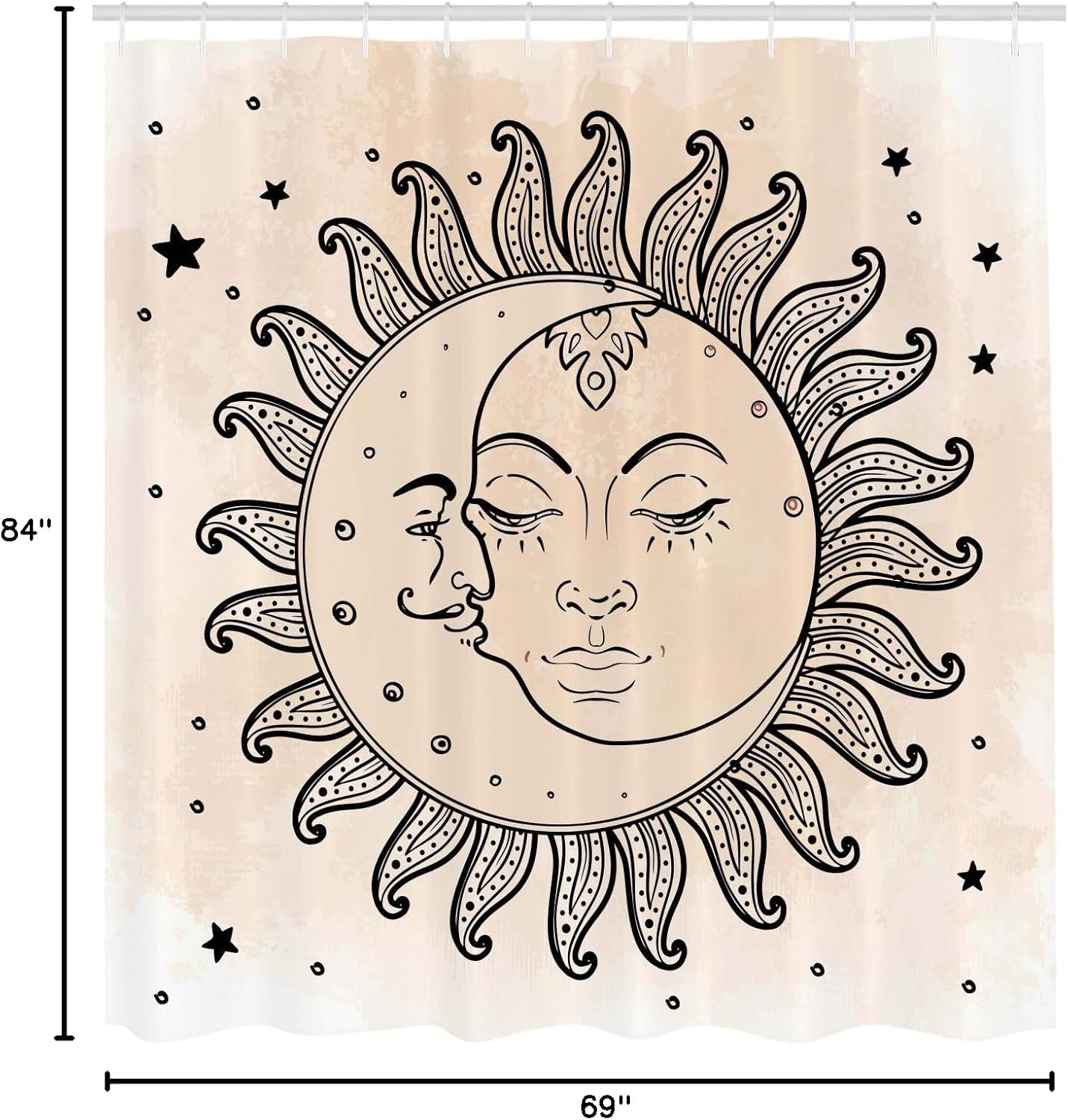 Ambesonne Sketchy Shower Curtain, Sun and Moon Celestial Composition Day`s Cycle Inspiration, Cloth Fabric Bathroom Decor Set with Hooks, 69" W x 84" L, Charcoal Grey Tan