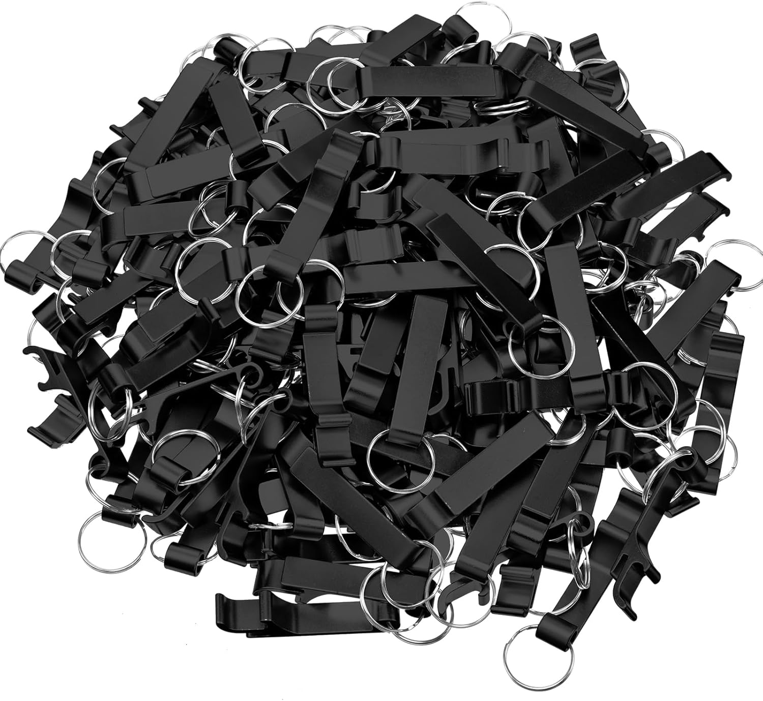 Boao 150 Pieces Metal Bottle Opener Split Key Ring Chain Keychain Bulk Aluminum Pocket Claw Bar Soda Beverage Beer Bottle Opener Personalized Wedding Party Favors(Black)