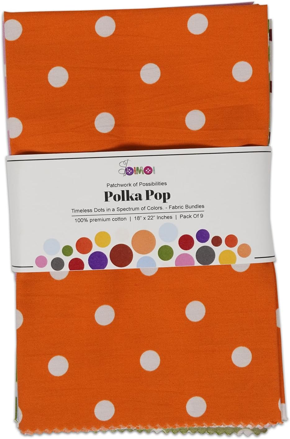 Soimoi 9Pcs 100% Cotton Quilting Fabric Bundles, 18" x 22" DIY Fabric Supplies Quilting Patchwork, Printed Fat Quarter for Sewing Project, Patchwork, DIY Crafts - Polka Pop
