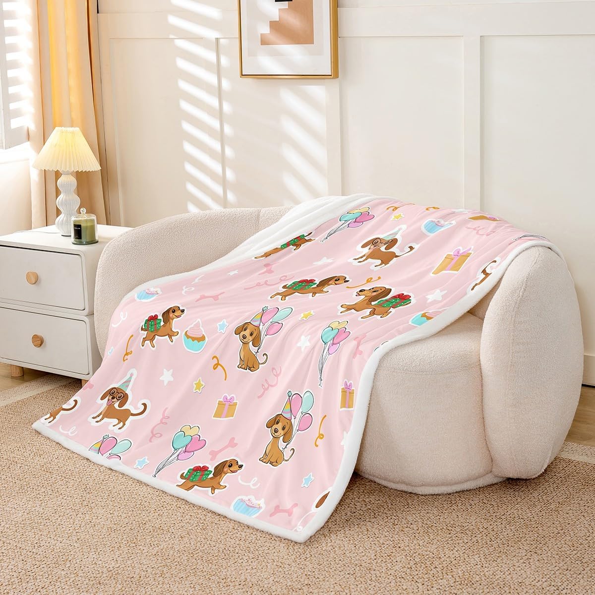 Castle Fairy Kawaii Dog Blanket Twin 60x80 Birthday Theme Balloons Blanket for Kids Teens Boys Girls Puppy Animal Paws Print Sherpa Blanket Lightweight Summer Ice Cream Blanket Living Room Decor