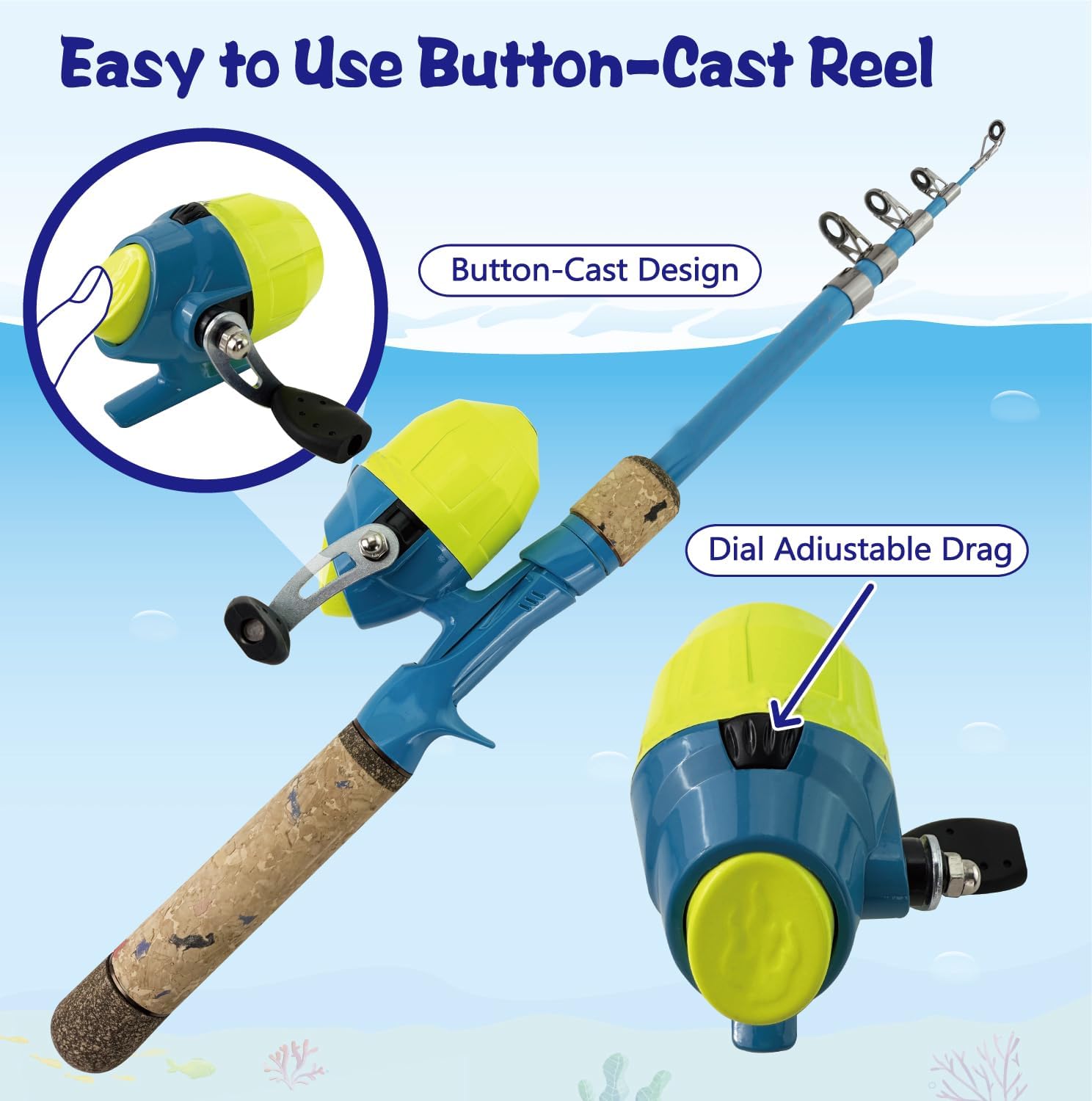 Kids Fishing Pole Set, Kids Fishing Rod and Reel Combo and Fishing Net Tackle Box with Lures Hooks and Bag for Boys Girls Youth Fishing