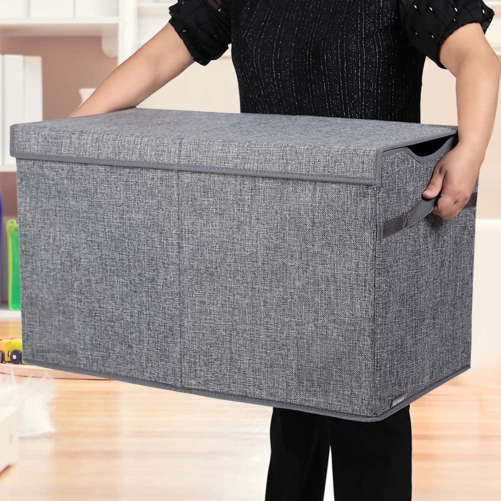 VICTOR'S Toy Box Chest, Collapsible Sturdy Storage Bins with Lid, Large Kids Toy Storage Organizer Box Bins Baskets for Kids, Storage Box for Nursery, 27 inch x14 inch x16 inch- Linen gray - similar to stock photo